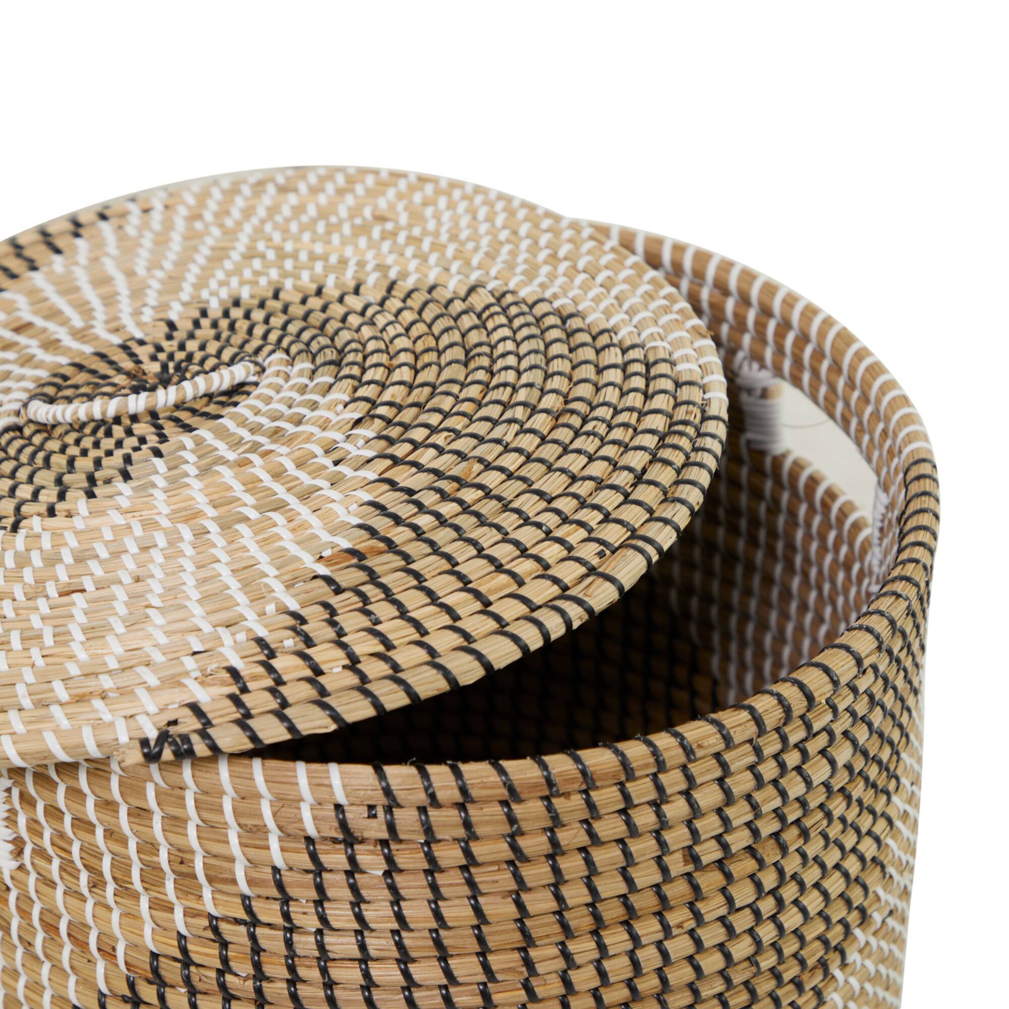 Brown Sea Grass Contemporary Storage Basket Set with Lids